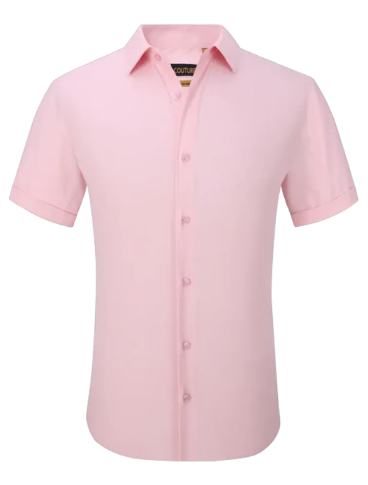 Men's Pink short sleeve shirt stretch material