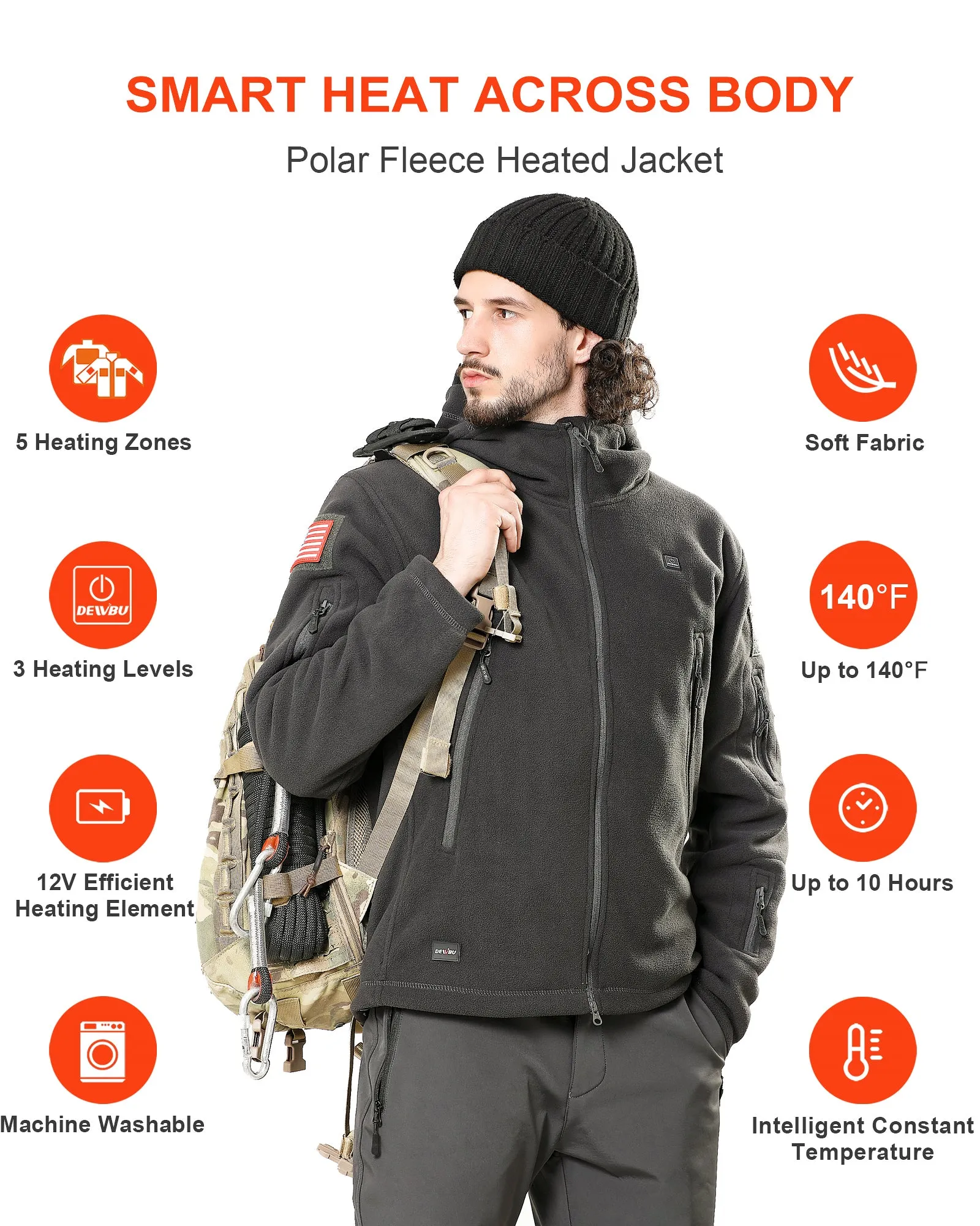 Men's Polar Fleece Heated Jacket With 12V Battery Pack - Grey