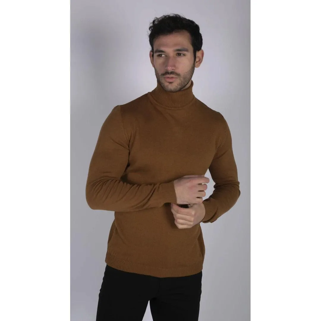 Mens Polar Neck Jumper Roll Neck High Turtle Neck Slim Fit Light Weight