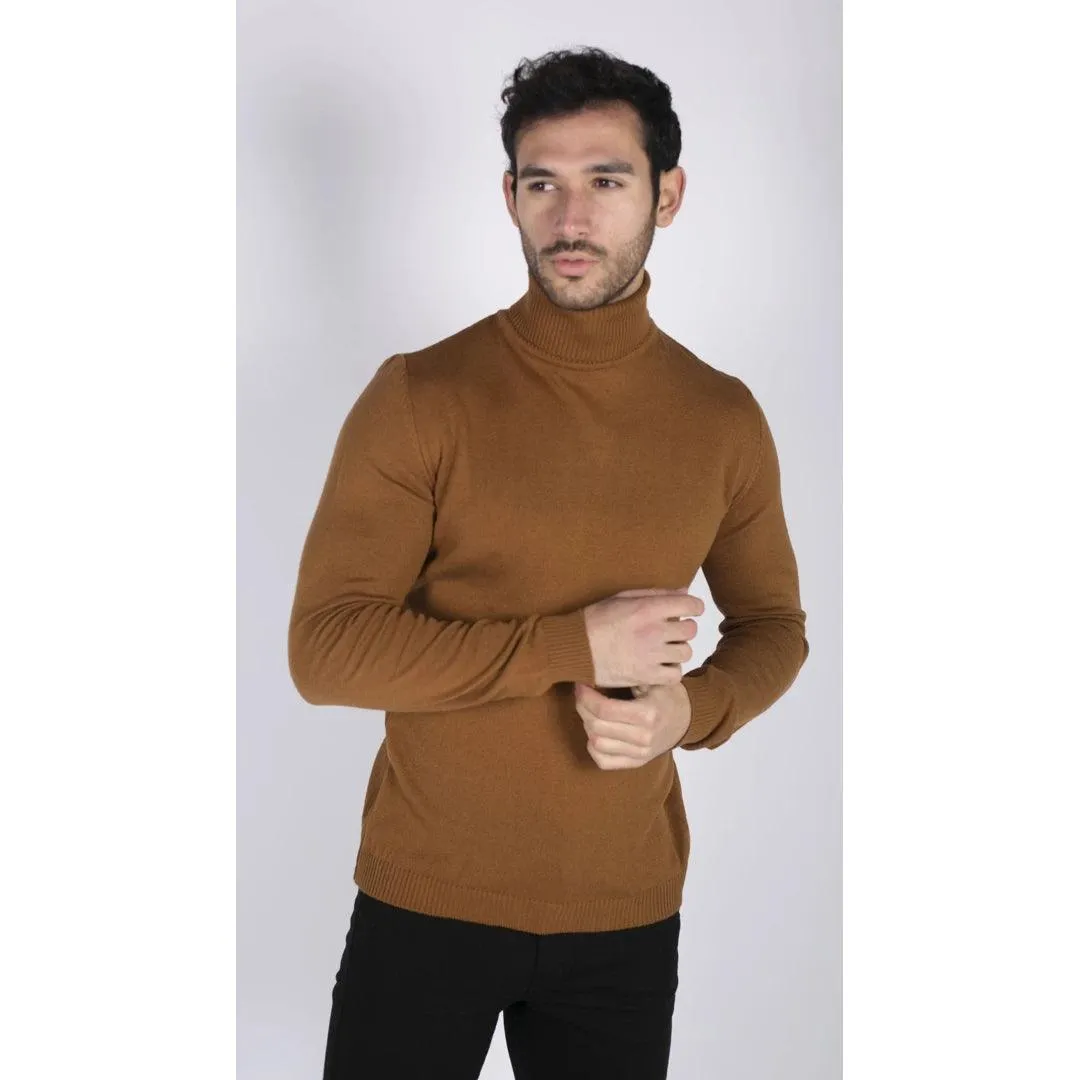 Mens Polar Neck Jumper Roll Neck High Turtle Neck Slim Fit Light Weight