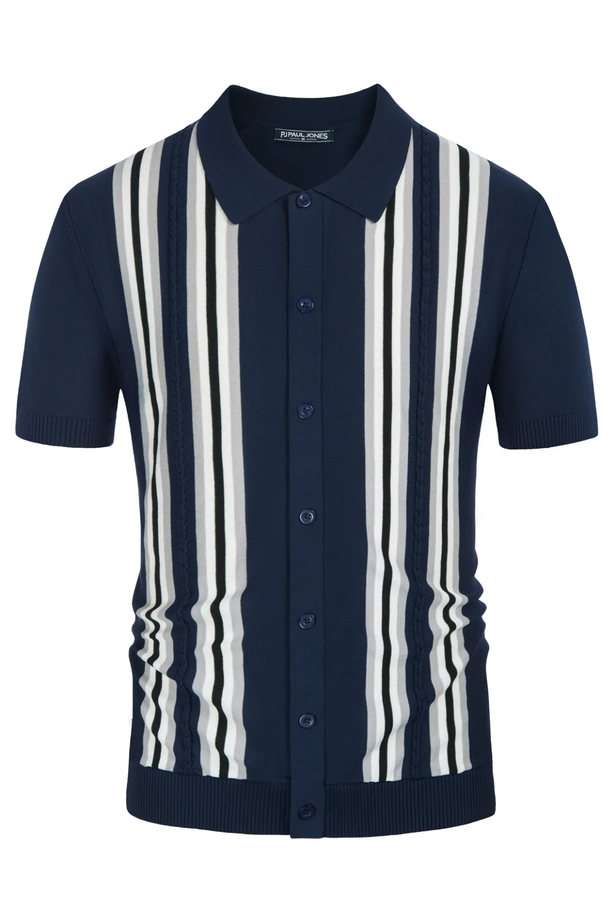 Mens Polo Shirts Vintage Striped Button Down Knitted Golf Cardigans Shirts