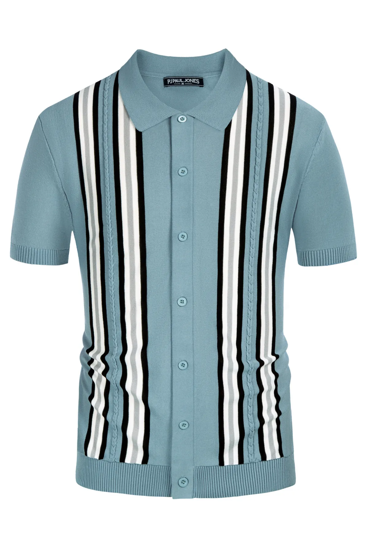 Mens Polo Shirts Vintage Striped Button Down Knitted Golf Cardigans Shirts