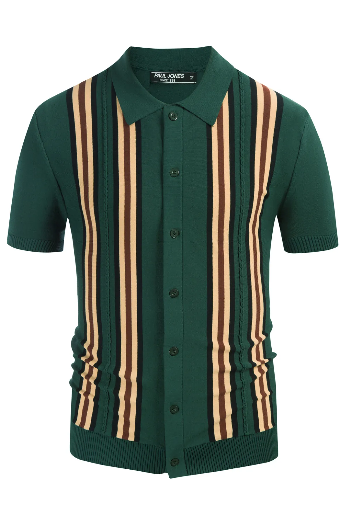 Mens Polo Shirts Vintage Striped Button Down Knitted Golf Cardigans Shirts