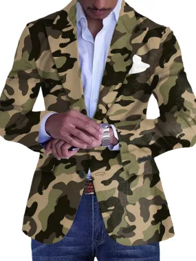 Men's Retro Camouflage Print Single Breasted Blazer