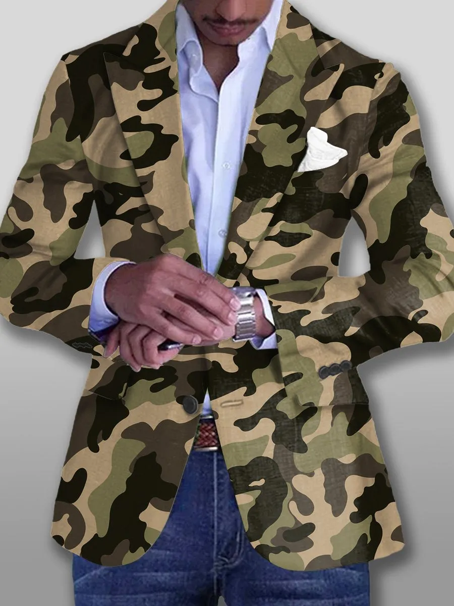 Men's Retro Camouflage Print Single Breasted Blazer