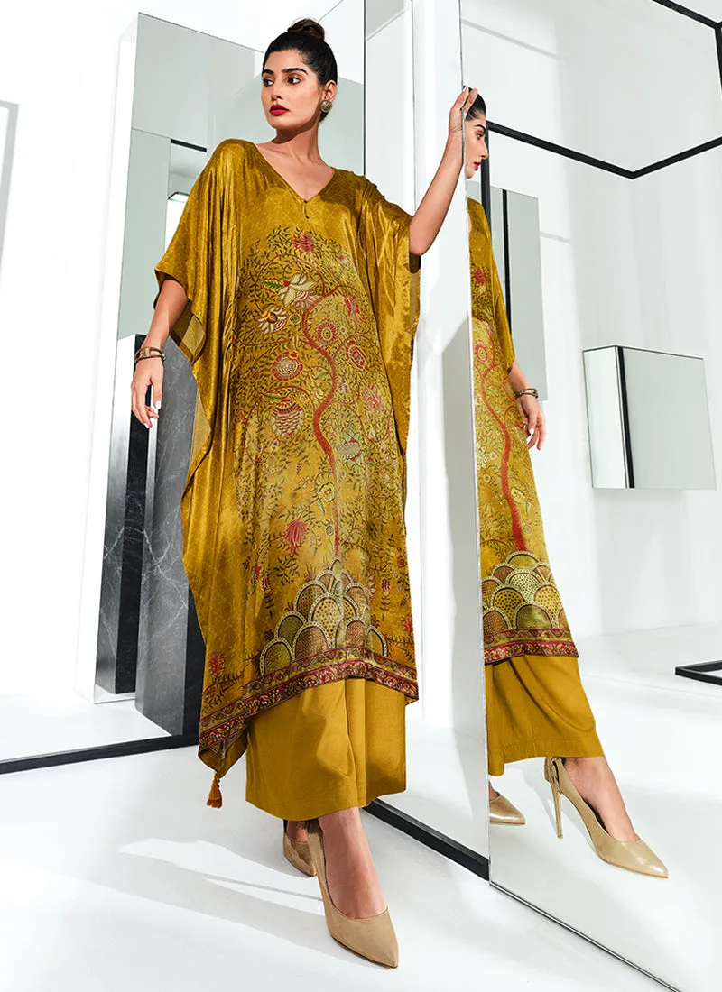 Mustard Yellow Digital Printed Poncho And Pant Co-ord Set