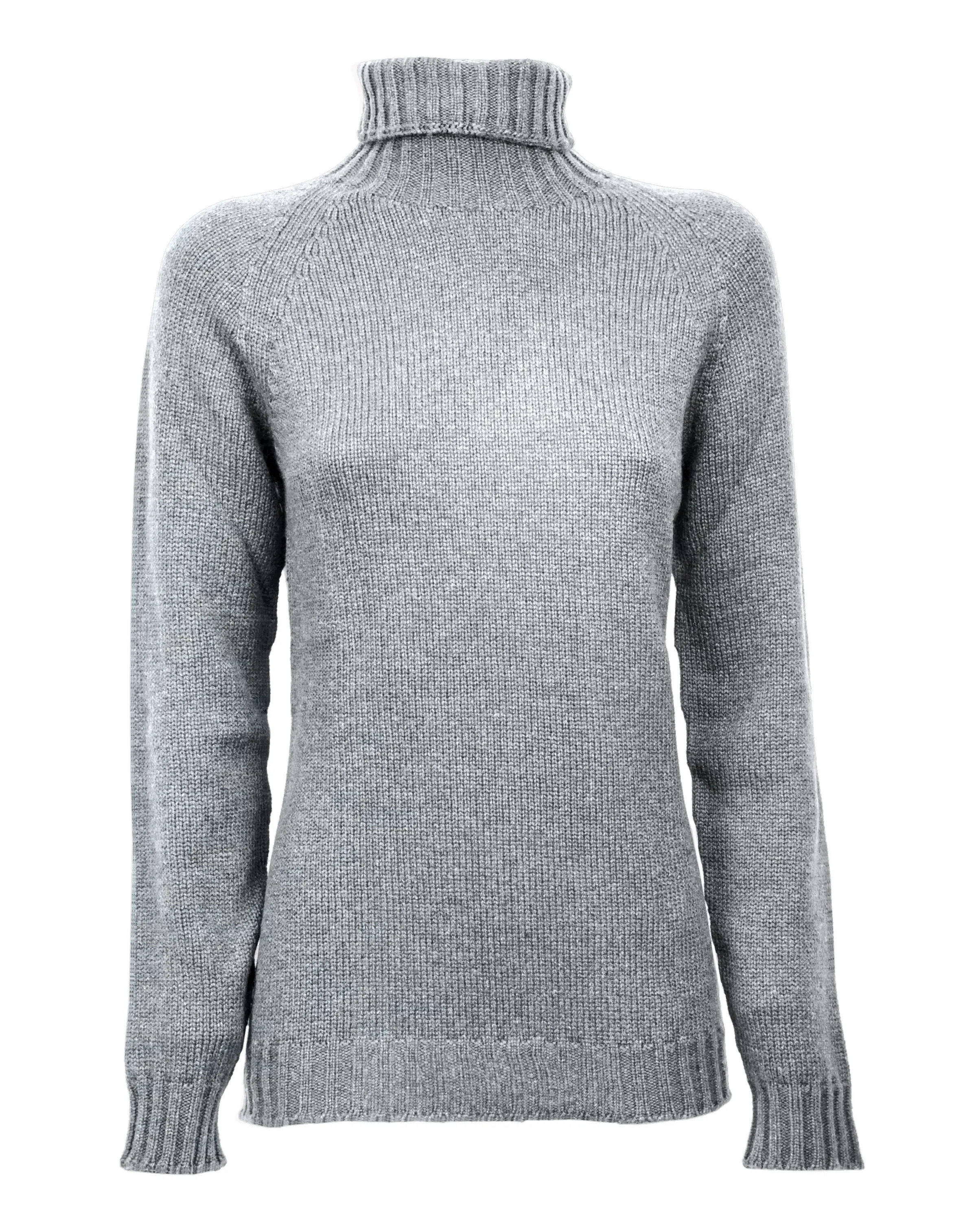 NEW FALL 24 - Women's Cashmere Raglan Sleeve Turtleneck Sweater Melange Gray