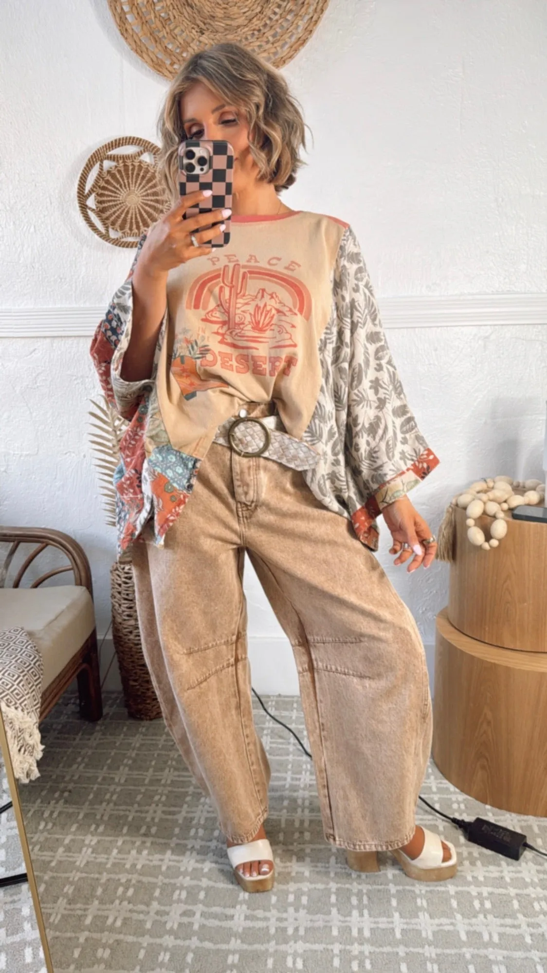 Peace In The Desert Mix Print Poncho Top