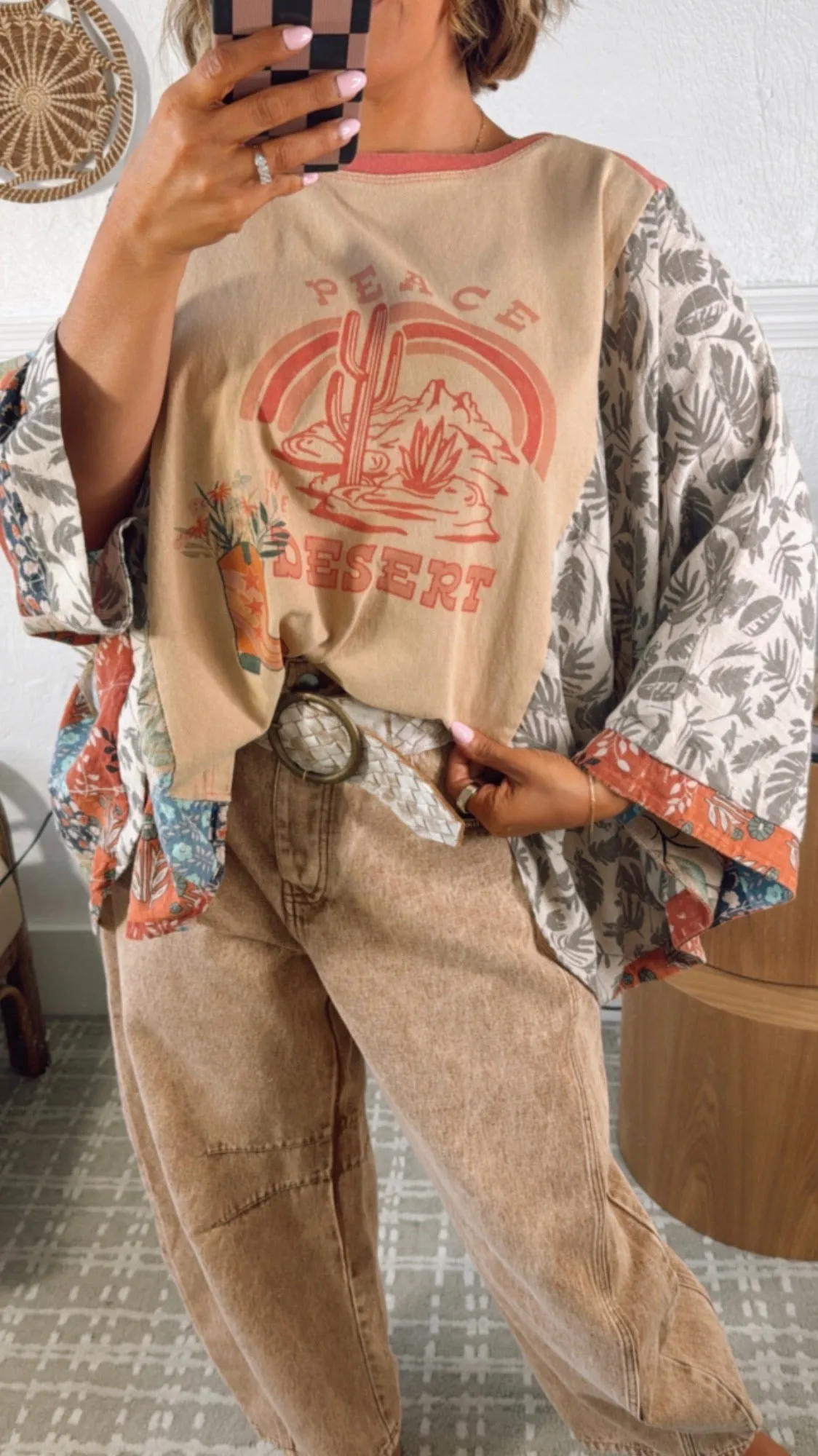 Peace In The Desert Mix Print Poncho Top