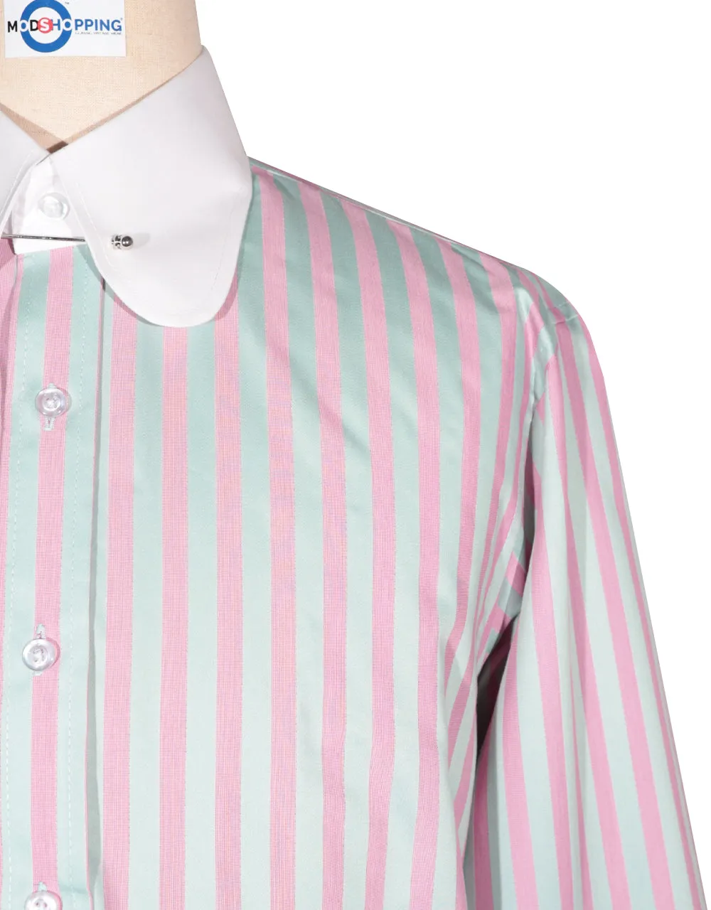 Penny Pin Collar Shirt - Pink and Green Stripe Shirt