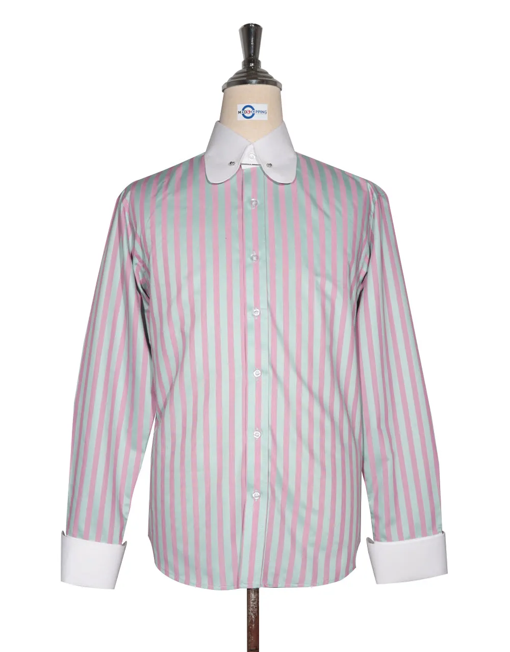 Penny Pin Collar Shirt - Pink and Green Stripe Shirt