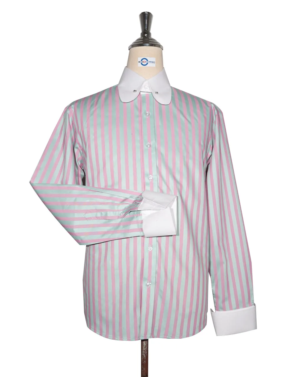 Penny Pin Collar Shirt - Pink and Green Stripe Shirt