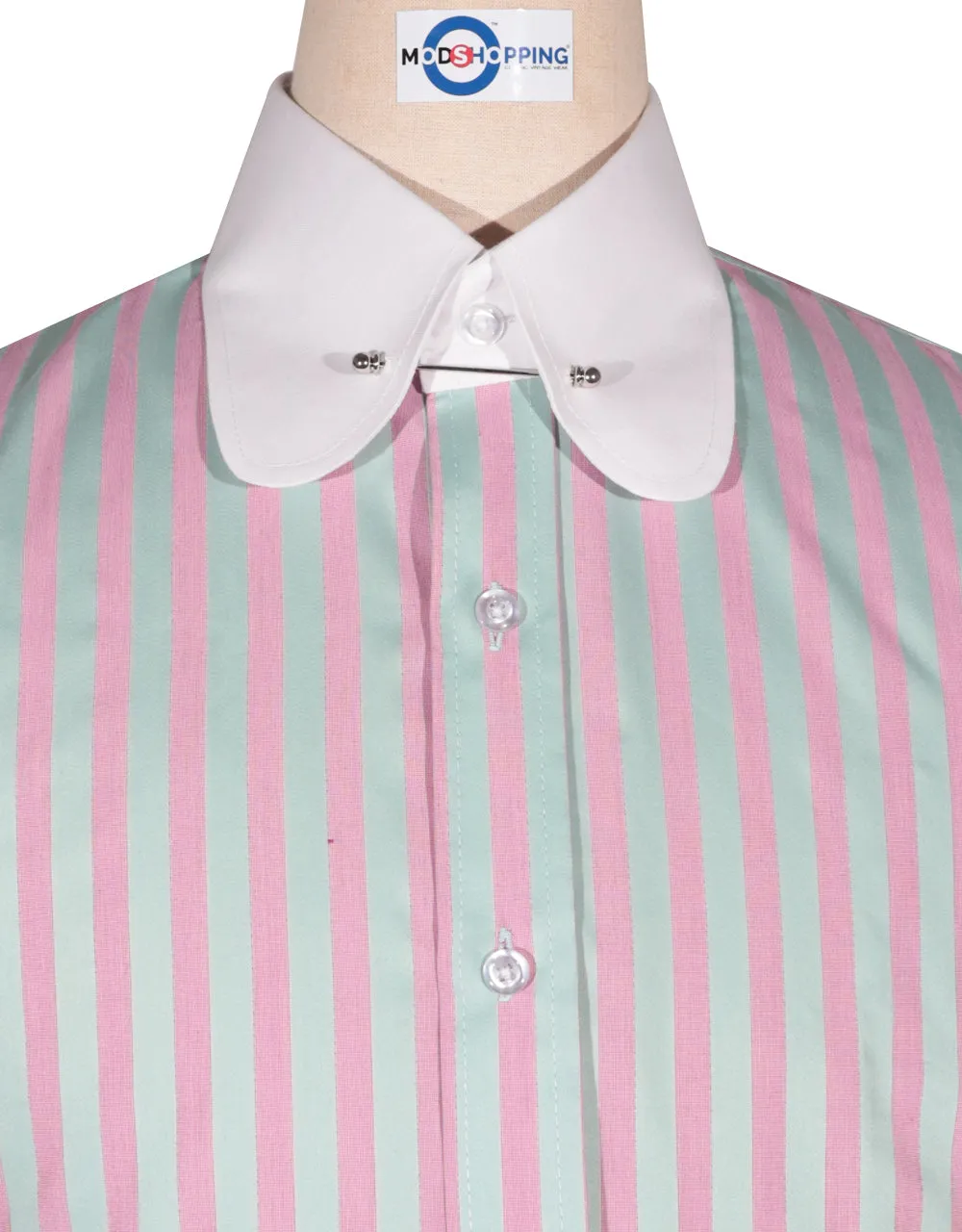 Penny Pin Collar Shirt - Pink and Green Stripe Shirt