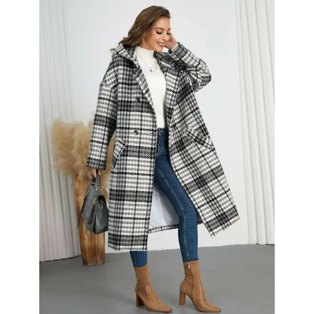 Plaid Double-Breasted Longline Coat for Timeless Luxury Fashion