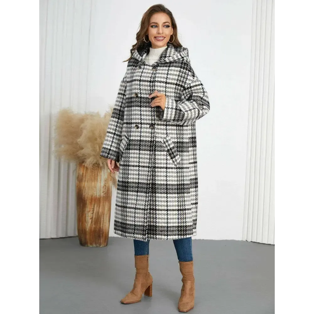 Plaid Double-Breasted Longline Coat for Timeless Luxury Fashion