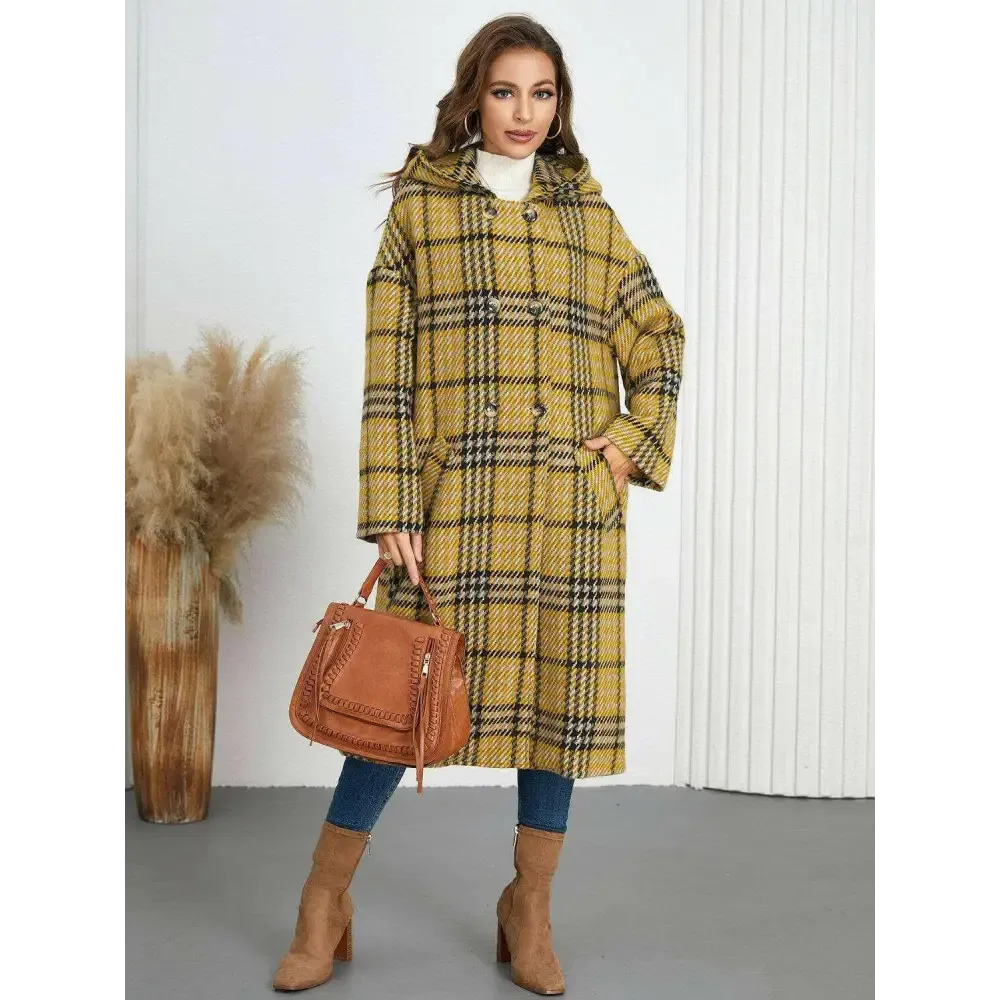 Plaid Double-Breasted Longline Coat for Timeless Luxury Fashion