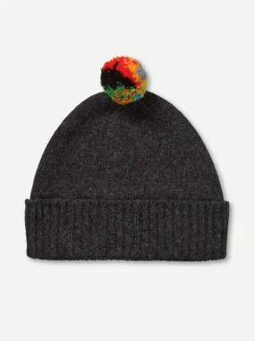 PLAIN HAT STRIPE POMPOM CHARCOAL