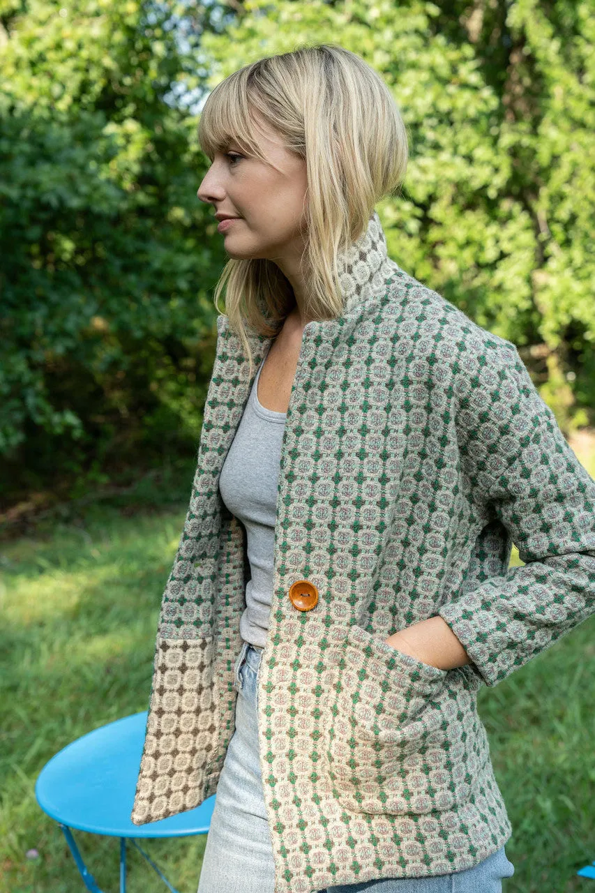 Portuguese Wool Pieper Coat in Mint Vintage Print - XS Left