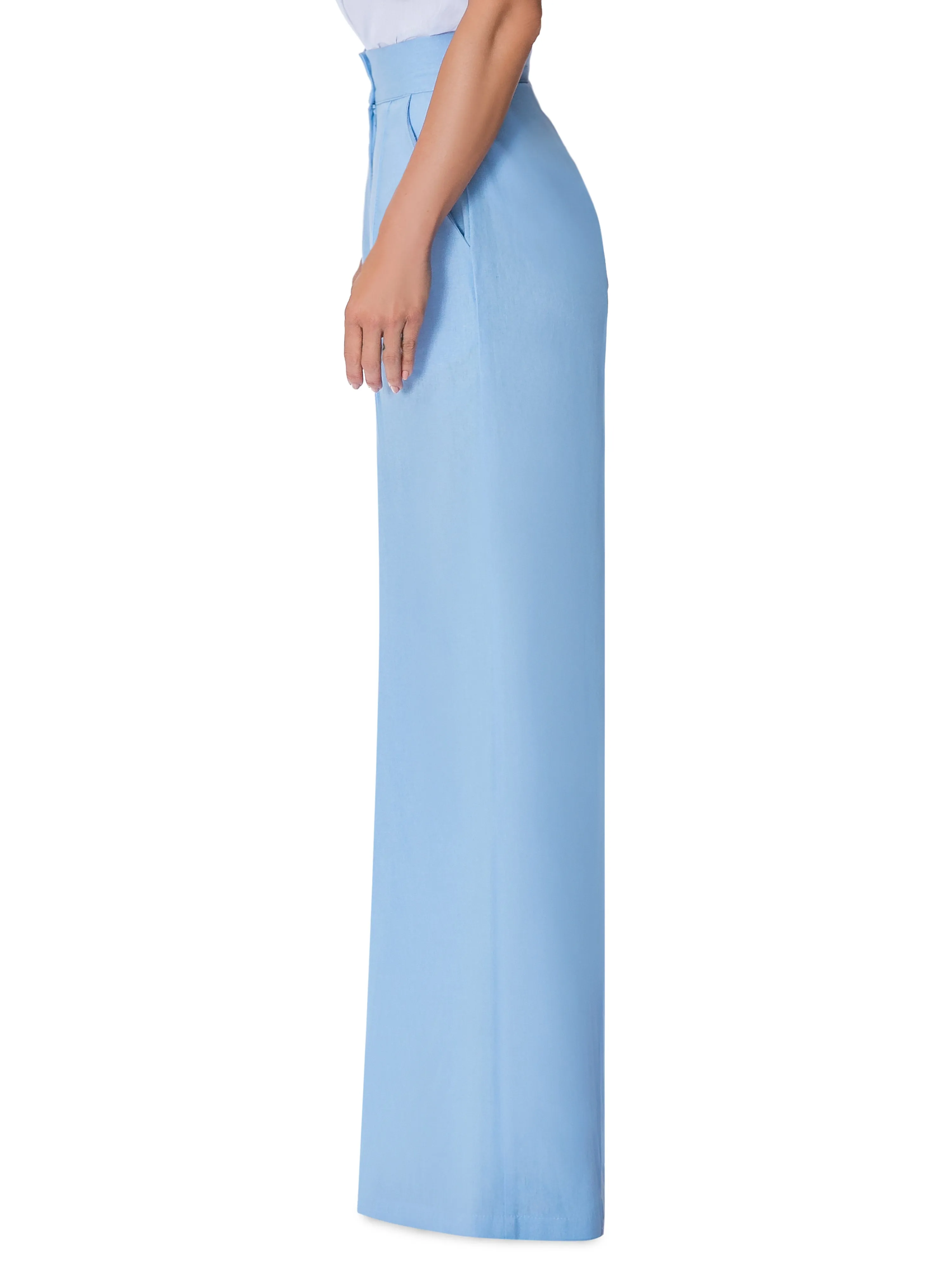 "Laguna" Blue Linen High Waist Pants