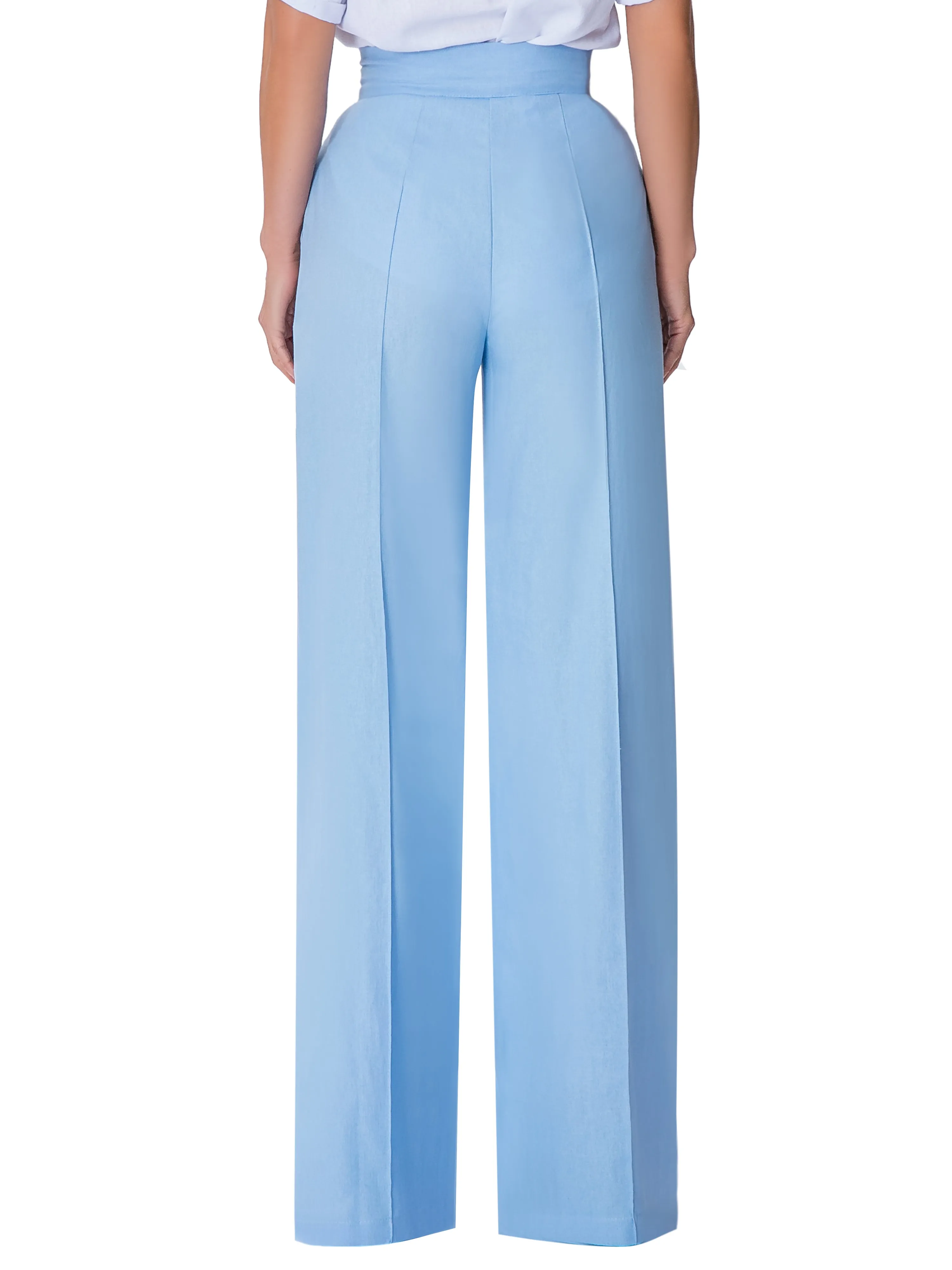 "Laguna" Blue Linen High Waist Pants