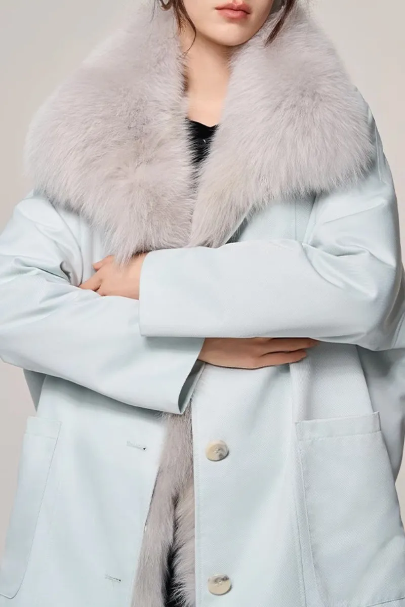 Rex Rabbit Fur Lined Shawl Collar Parka Coat with Detachable Fox Fur Collar