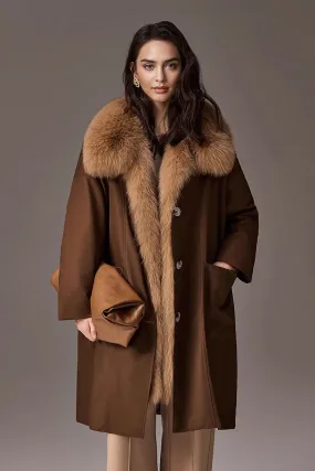 Rex Rabbit Fur Lined Shawl Collar Parka Coat with Detachable Fox Fur Collar