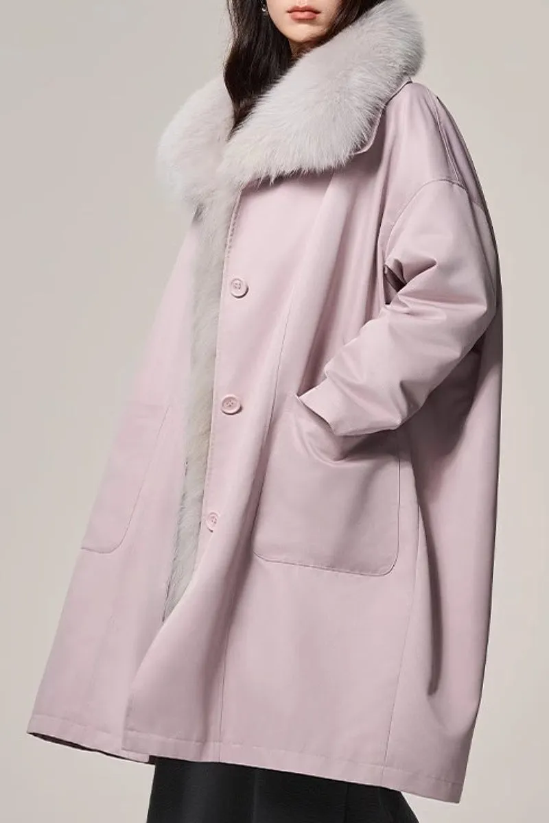 Rex Rabbit Fur Lined Shawl Collar Parka Coat with Detachable Fox Fur Collar