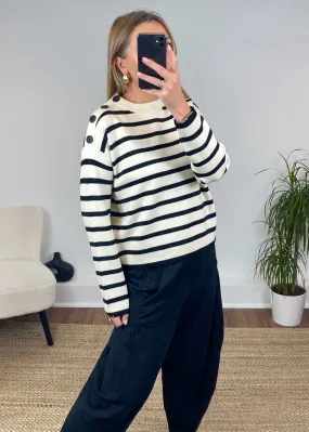 Saba Stripe Button Jumper in Cream