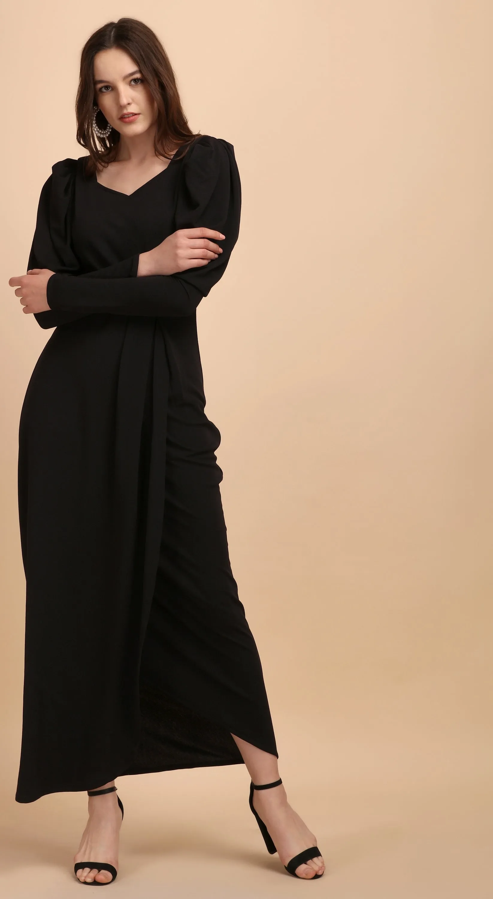 Solid Maxi Dress with Sweetheart Neck