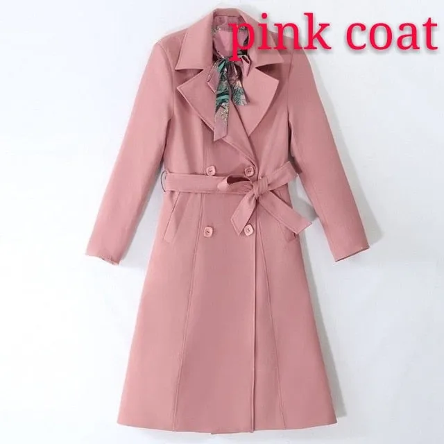 Spring Autumn Trench Coat Slim OL Ladies Trench Coat Women Dress Women Windbreakers Plus Size Two Pieces Women Sets Trench Coats