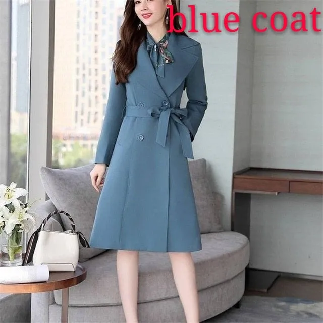 Spring Autumn Trench Coat Slim OL Ladies Trench Coat Women Dress Women Windbreakers Plus Size Two Pieces Women Sets Trench Coats