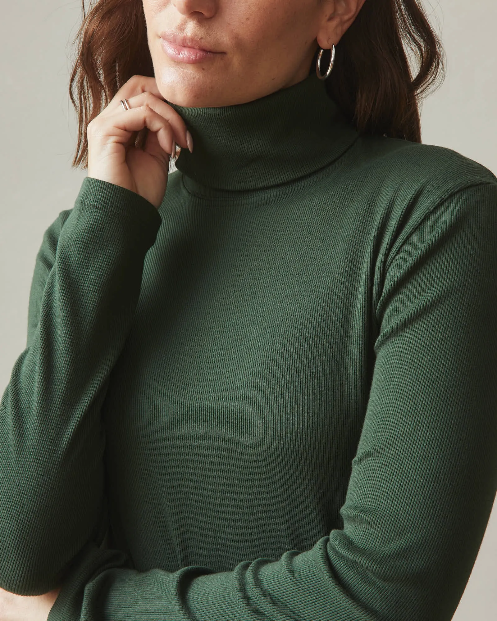 Stretch Rib Turtleneck - Green Moss