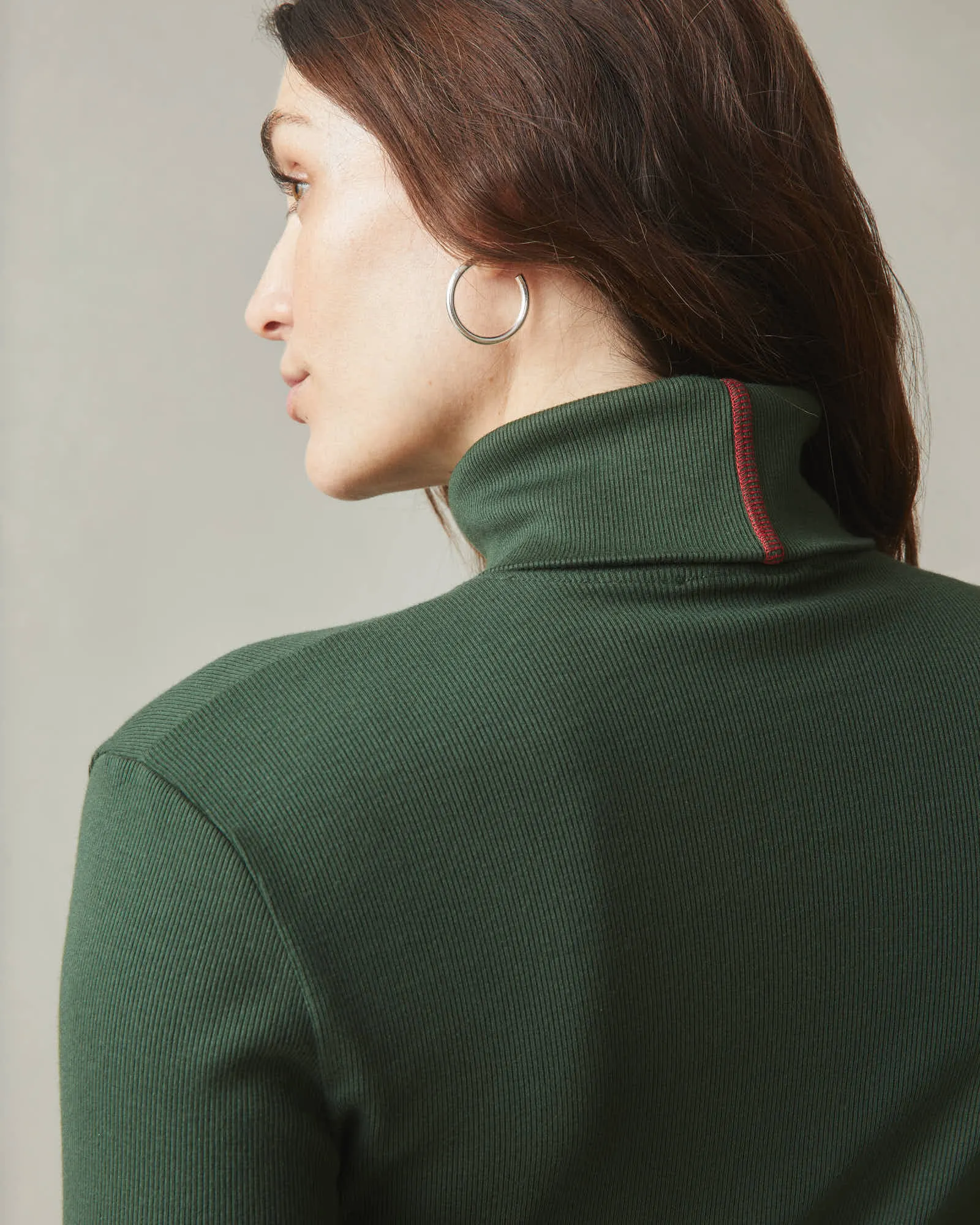 Stretch Rib Turtleneck - Green Moss