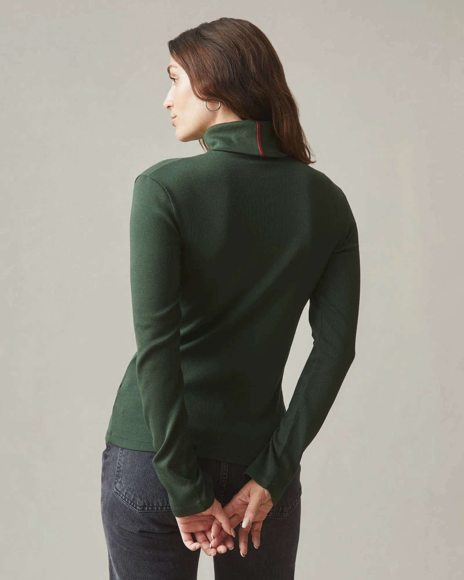 Stretch Rib Turtleneck - Green Moss