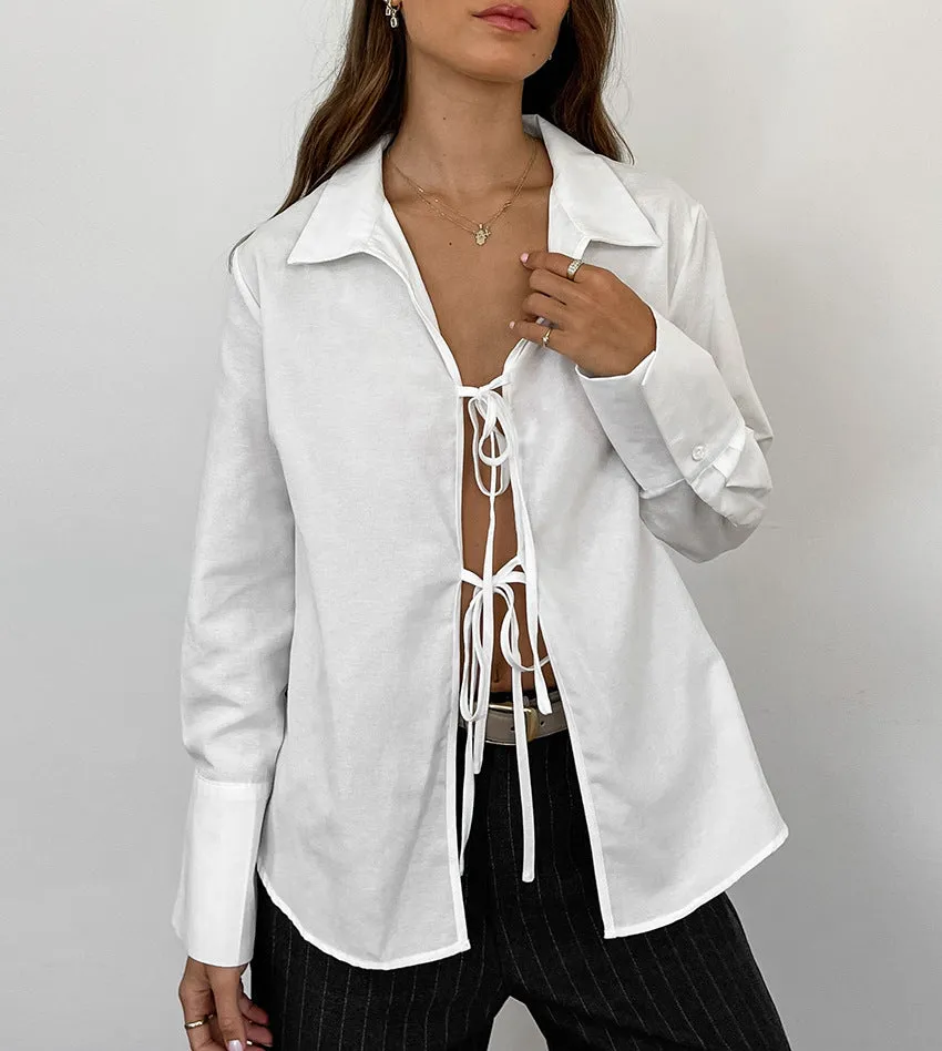 Summer Sexy Loose Lapel Long Sleeve Cardigan Shirt