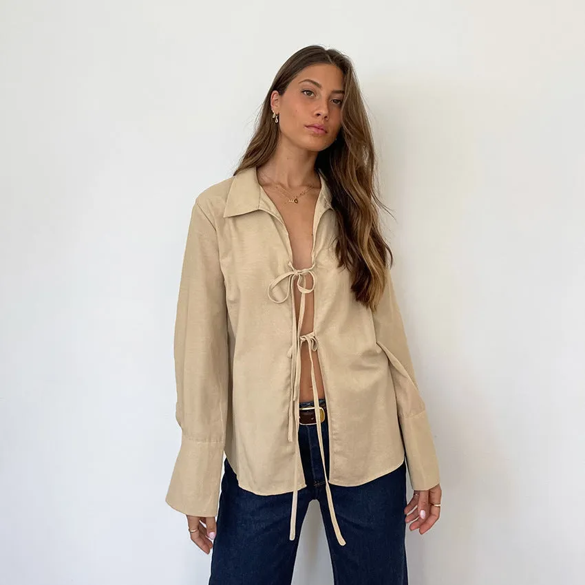 Summer Sexy Loose Lapel Long Sleeve Cardigan Shirt