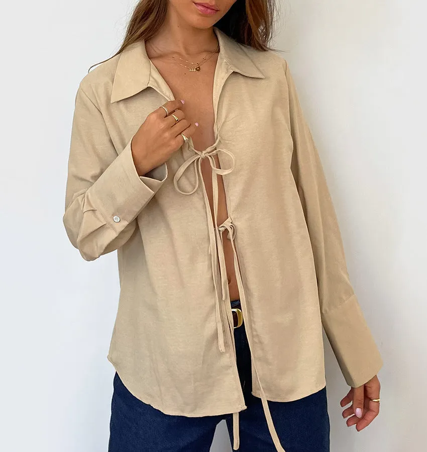 Summer Sexy Loose Lapel Long Sleeve Cardigan Shirt