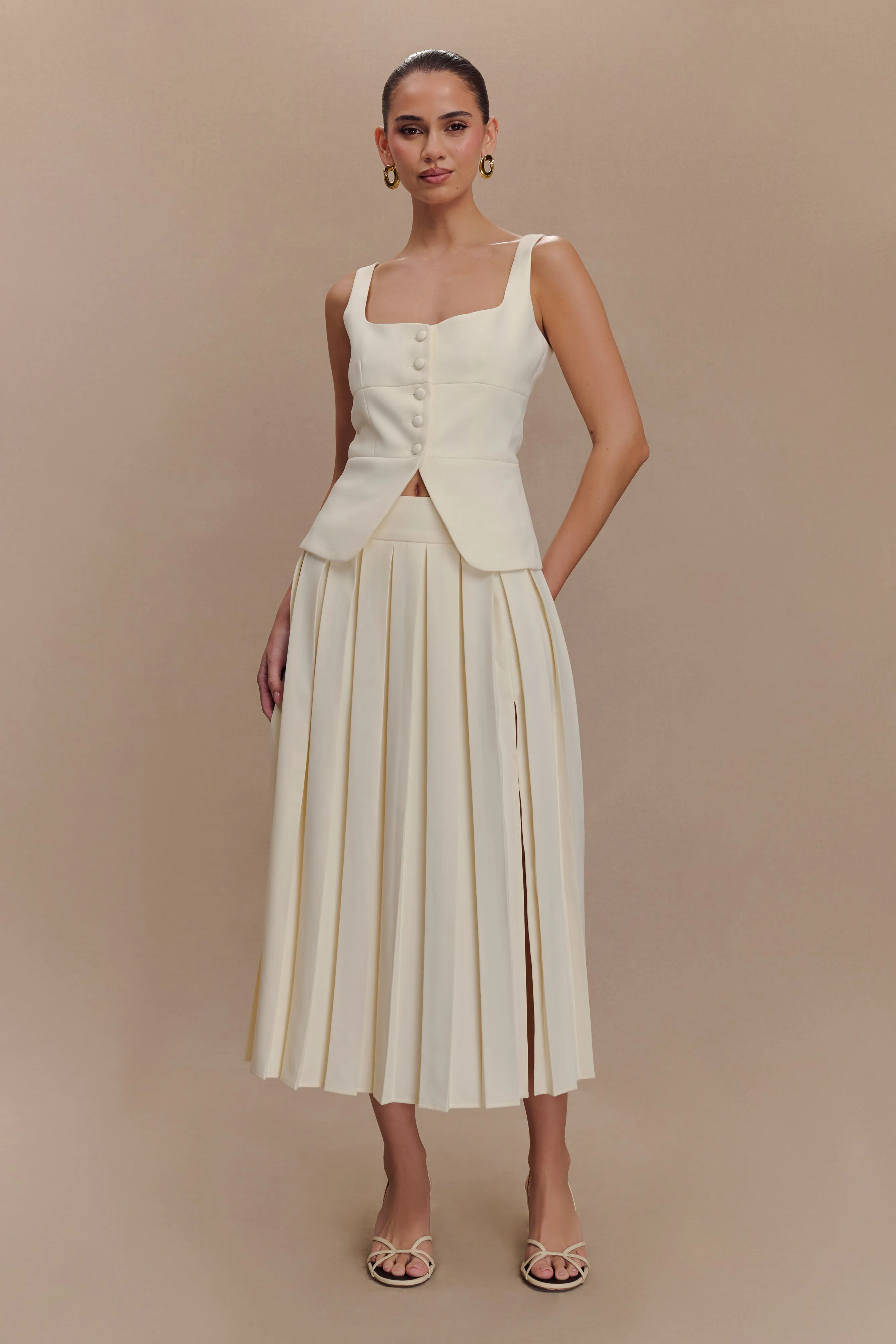 Sunny Pleated Midi Skirt - Ivory