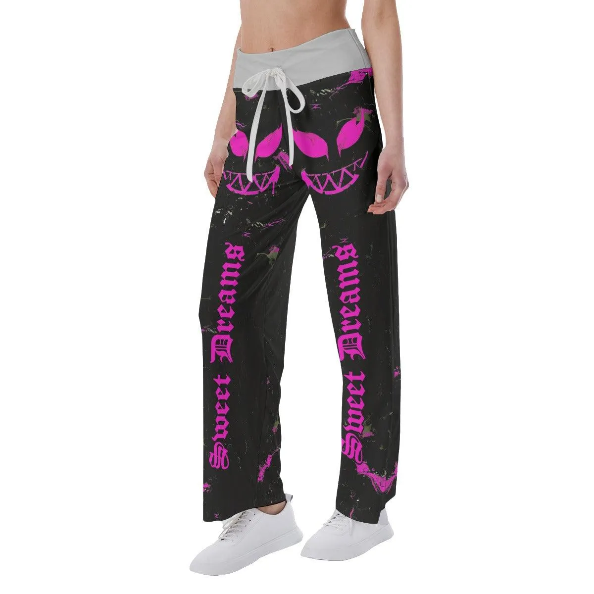 Sweet Dream Pink Skull Smile High-waisted Straight-leg Trousers