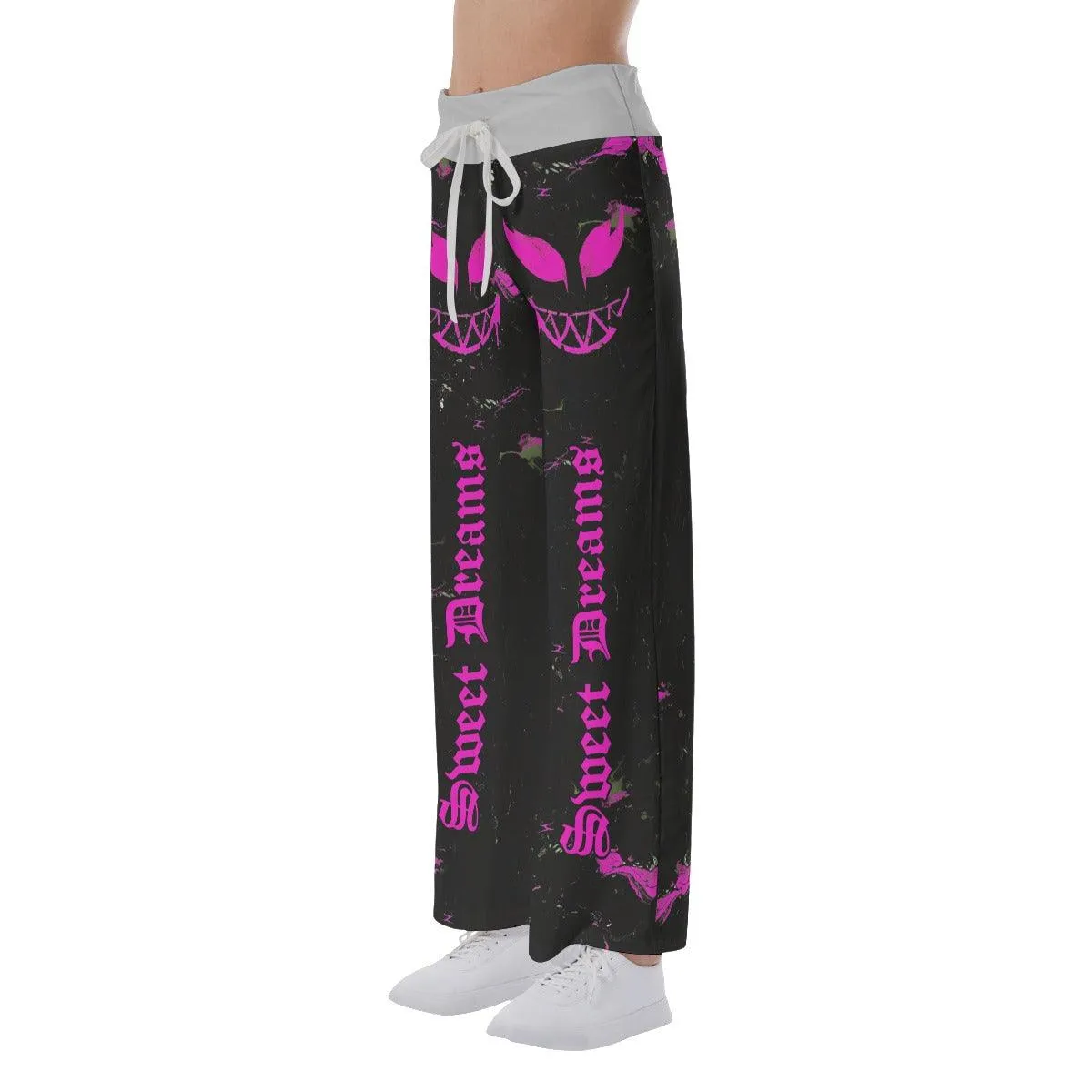 Sweet Dream Pink Skull Smile High-waisted Straight-leg Trousers