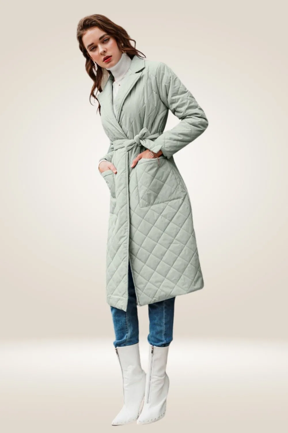 Tailored Mint Green Long Parka Coat