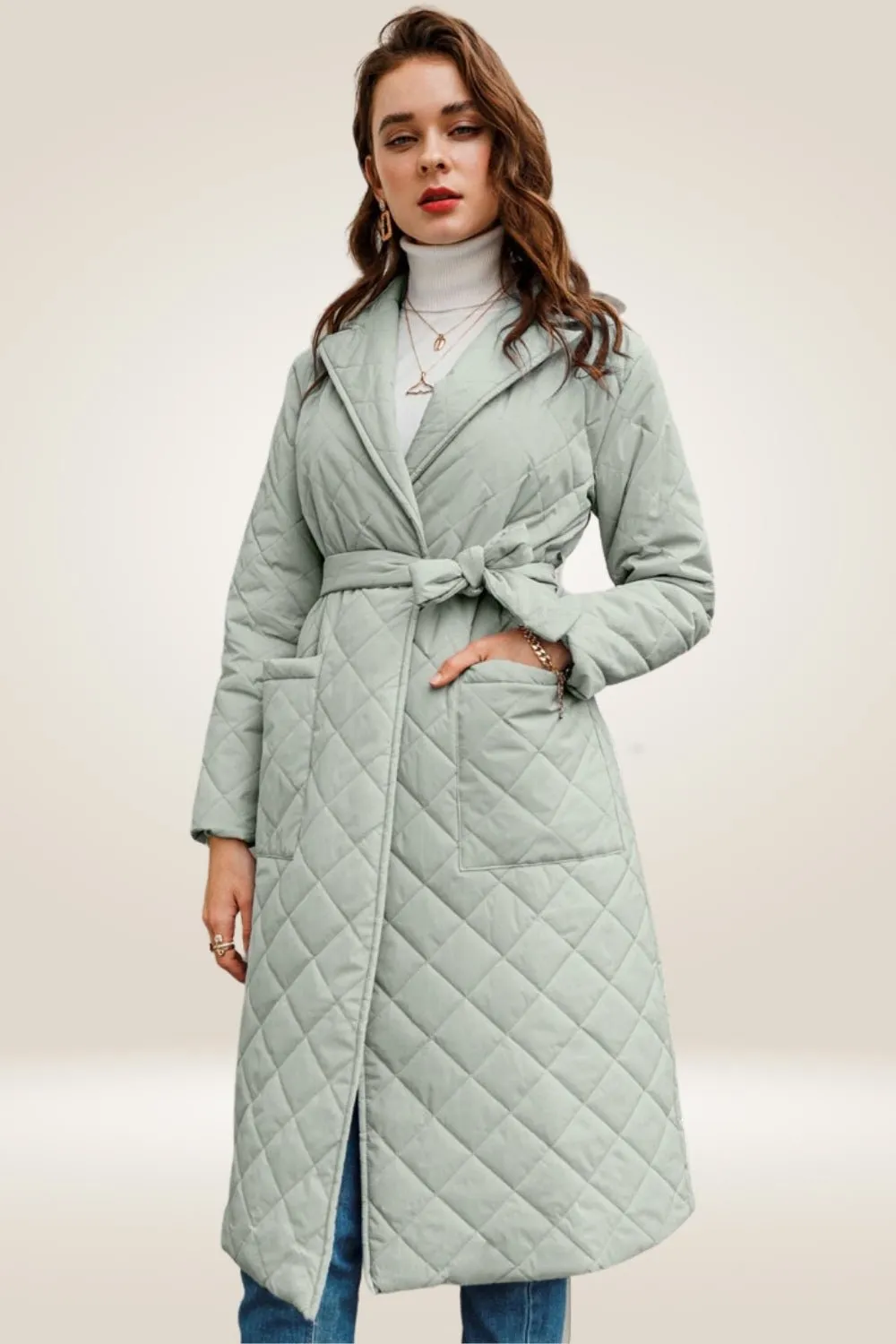 Tailored Mint Green Long Parka Coat