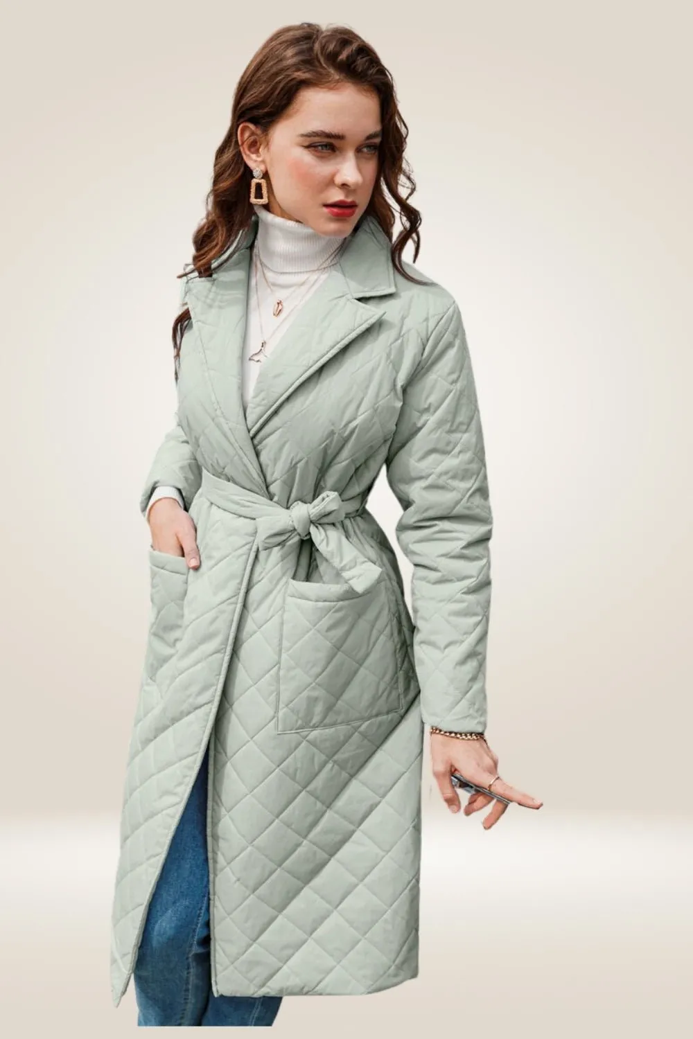 Tailored Mint Green Long Parka Coat