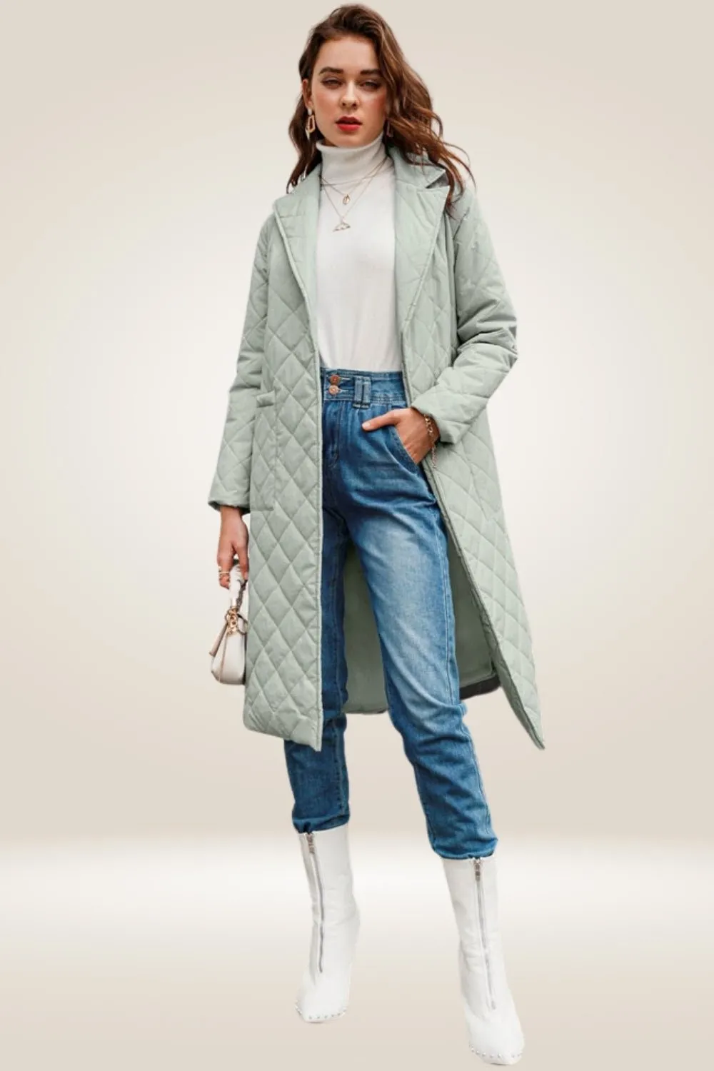 Tailored Mint Green Long Parka Coat