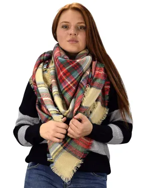 Tan Warm Woven Oversized Tartan Plaid Blanket Scarf Shawl