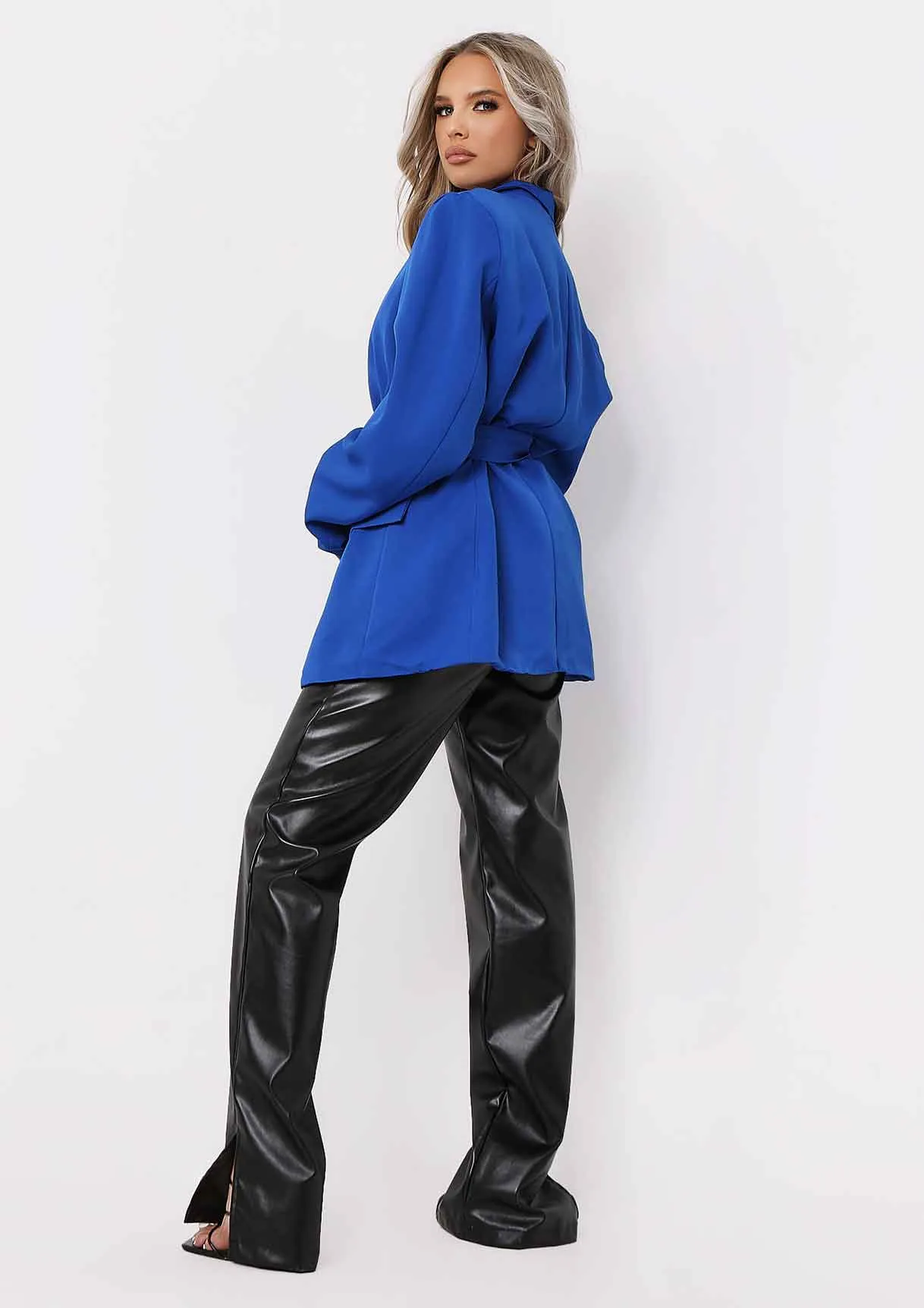 Tia Royal Blue Oversized Belted Blazer