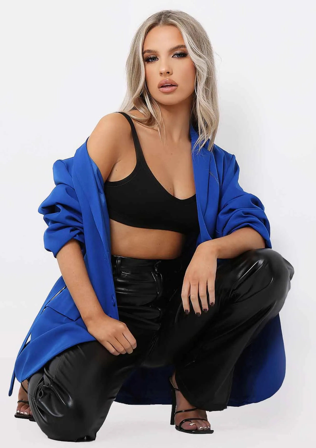 Tia Royal Blue Oversized Belted Blazer