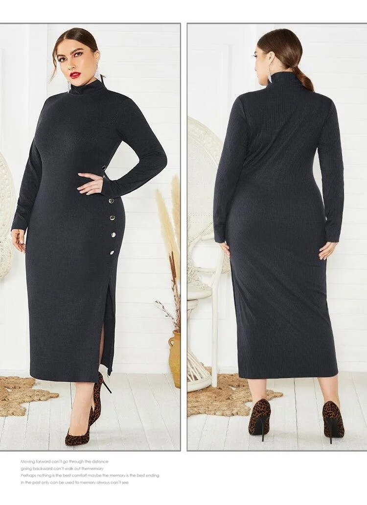 Turtleneck Long-Sleeve Midi Dress