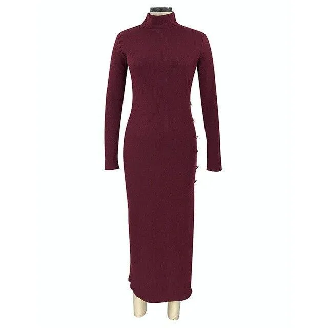 Turtleneck Long-Sleeve Midi Dress