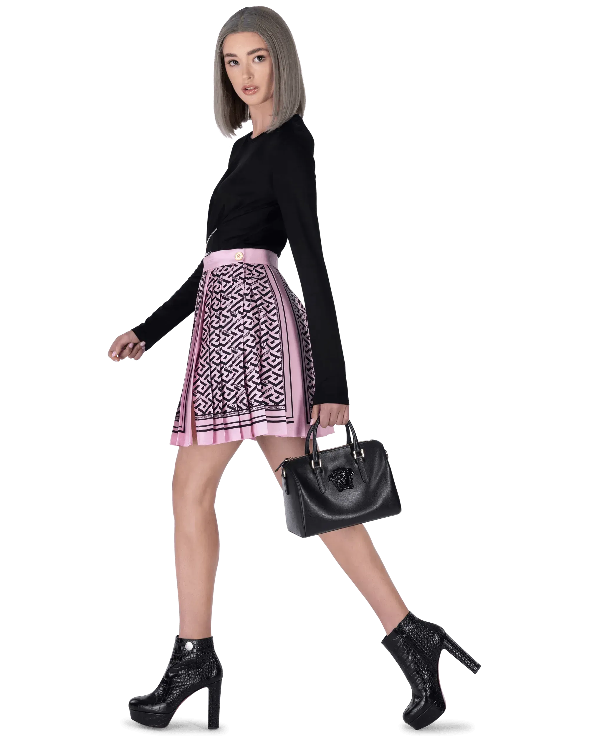 Twill Monogram Pleated Mini Skirt